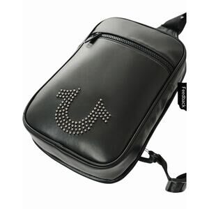 True Religion Sling Crossbody Men's Studded Horseshoe Adjustable Strap Bag NWT